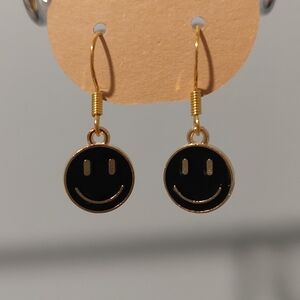 Brand new handmade black smiley face hook earrings